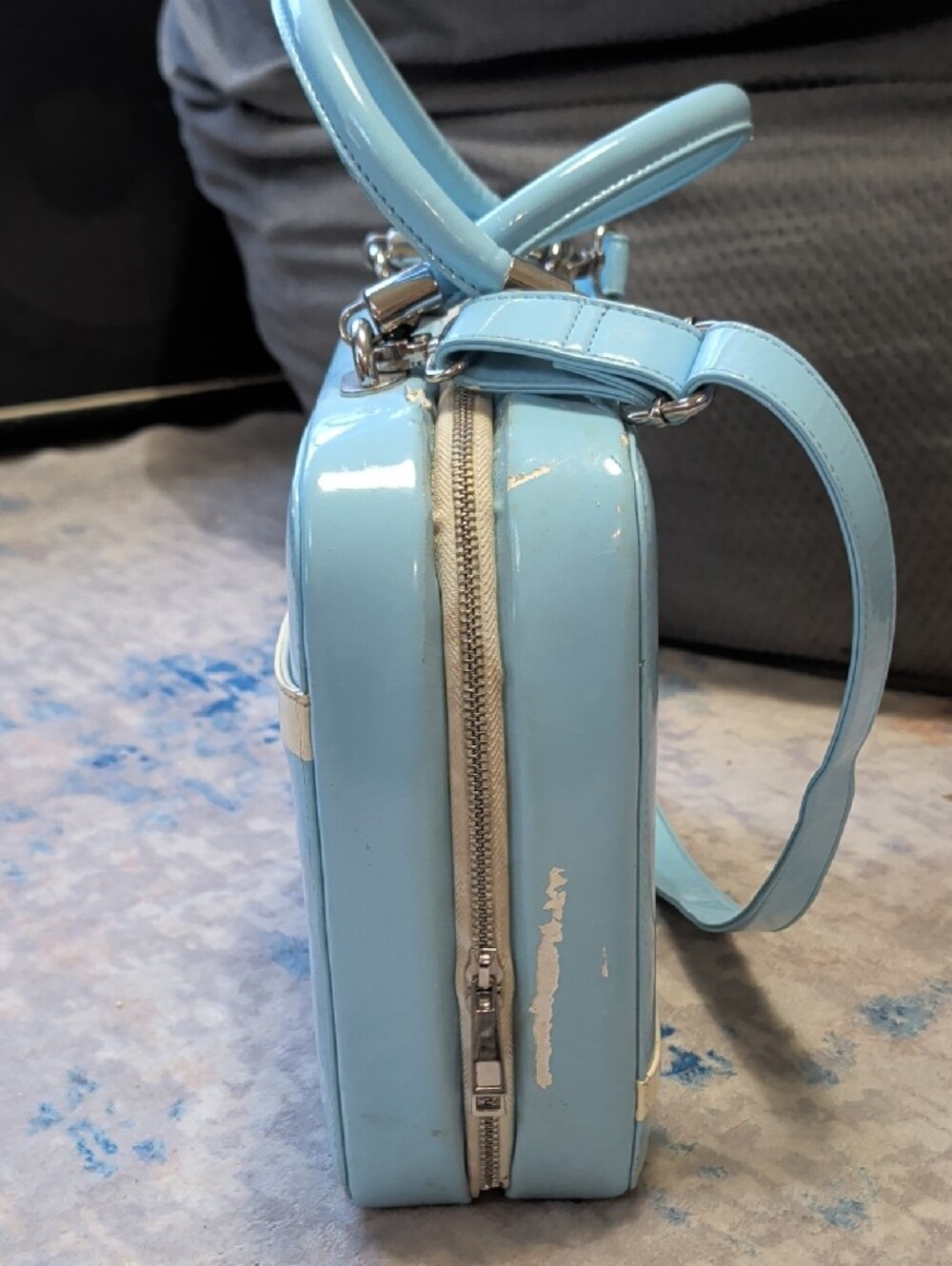 Retro Pinup Couture Light Blue Structured Top-Handle Shoulder Bag Vintage - Picture 2 of 9